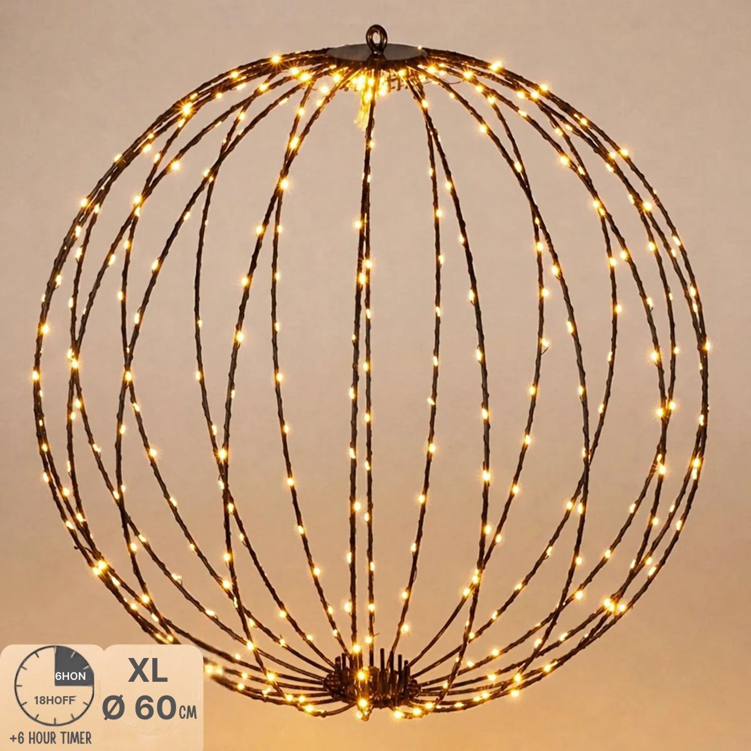 Ceruzo Lichtbol 60 cm - XL- 400 LED - Timer - Extra Warm Wit - Opvouwbaar