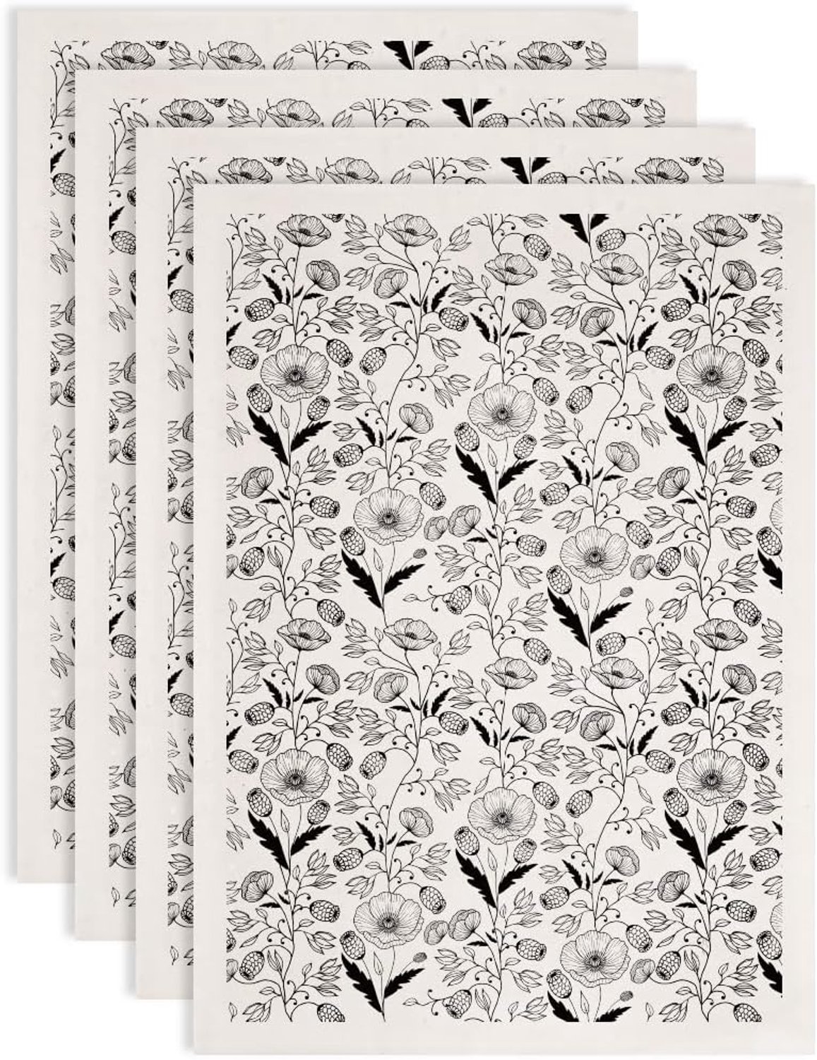 Keramische transfers 52 x 37 cm - zelfklevend watertransferpapier - zwarte pioenrozen - voor decoratie keramiek - 4 stuks - Vemera