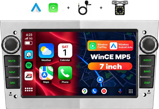 Boscer 2 Din Autoradio met 7 Inch Scherm - Geschikt voor Opel Astra, Corsa, Zafira & Meriva - Draadloos Apple CarPlay & Android Auto - Bluetooth Handsfree Bellen - FM Radio (RDS) - Stuurwielbediening - Achteruitrijcamera & Microfoon - Zilver