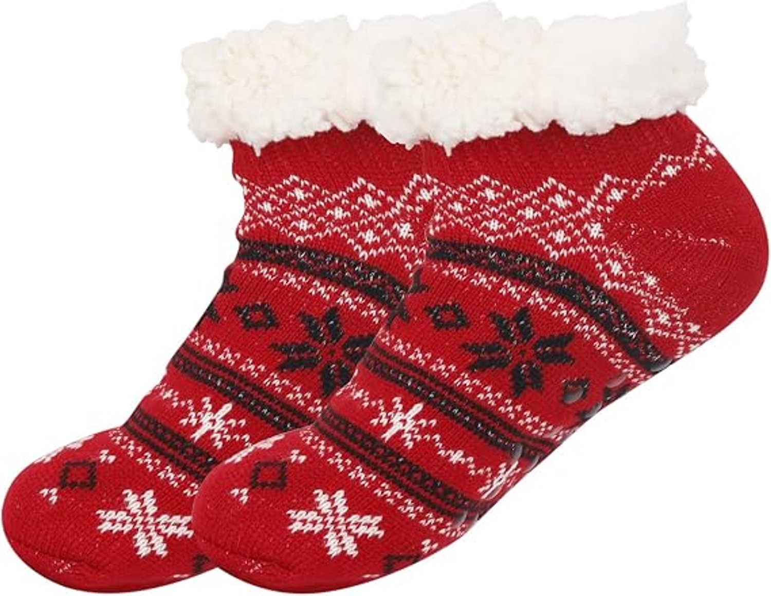 HisKes Superzachte antislip vloersokken Dames vloer sokken Warme wintersokken Binnensokken Verdikte warme fleece sokken voor dames Elastisch Geschikt voor voeten van ongeveer 28 cm lang -Maten 36-42 Rood