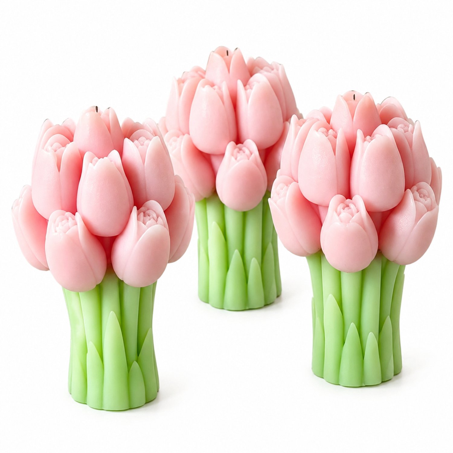 SWGOTA Roze geurkaars in tulpenboeketvorm - Shangri-La - met groene stelen en bladeren