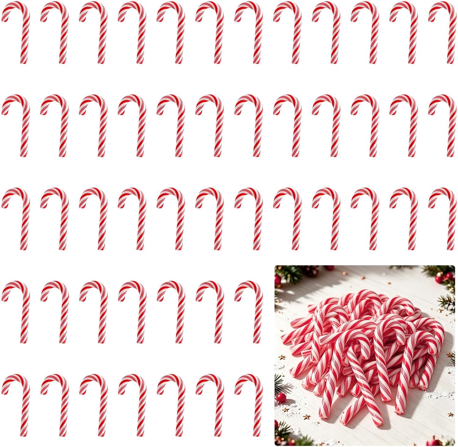 50 Mini-suikerstokjes Kerst, voor decoratie