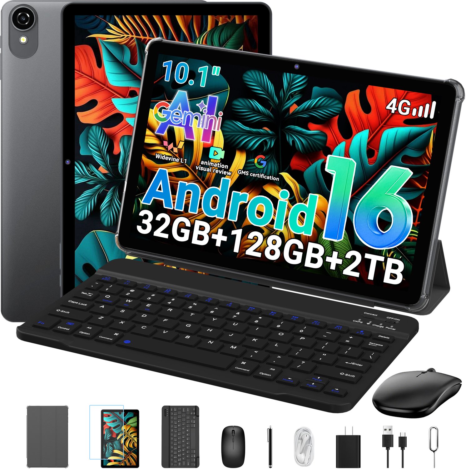 ExcitPower W80 Tablet - 32GB RAM - 128GB ROM - 6000mAh - Met Toetsenbord - Hoes - Stylus - Muis - Gemini AI - Grijs