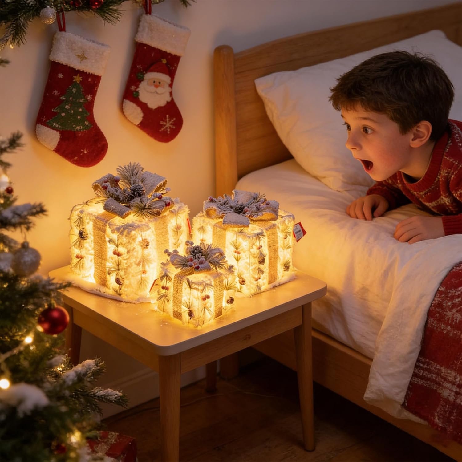 Kerstverlichting - Set van 3 verlichte geschenkdozen - Kerstverlichting figuur - Kerstlampjes - LED kerstdecoratie pakjesverlichting - Kerstversiering - Cadeauset - Geschenkdoos - Kerstcadeau - Kerst Figuur - Kerstlampjes - Sneeuwvlok – foto 4