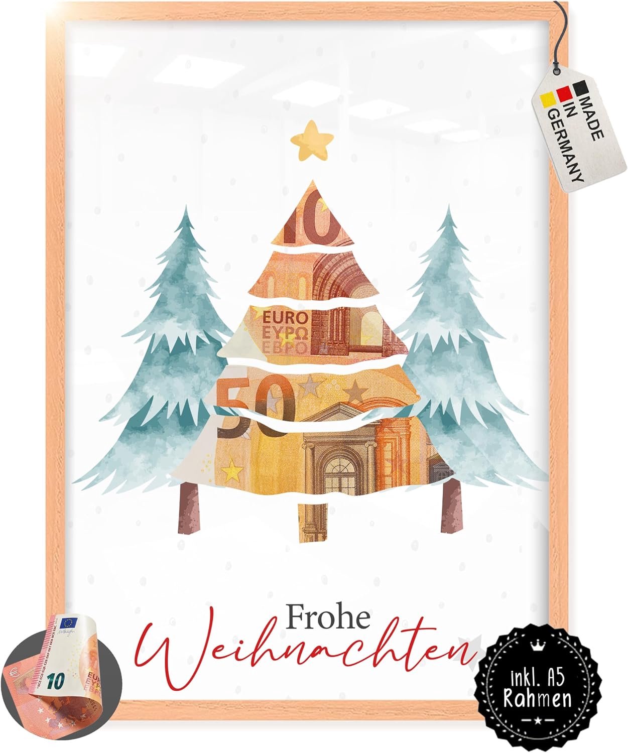 Geldcadeau kerstmis - verpakking kerstmis - geldgeschenk in frame - prachtig geldcadeau voor de feestdagen - Vemera