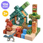 Giggle World Magnetic Cubes 106 Stuks - Magnetische Blokken - Magnetisch Speelgoed vanaf 3 jaar - Dinosaurus speelgoed - Magneten Speelgoed - Incl. Dinosaurusfiguren & Magnetische Speelplaat - Magnetic Tiles