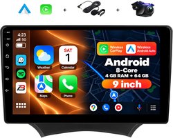 Boscer 2 Din Autoradio - Geschikt voor Ford Ka (2008-2014) - Draadloos Apple CarPlay & Android Auto - 8-Core Snapdragon - 9 Inch HD Touchscreen - Android 15 - 4+64GB - Interne Koeling - WiFi & Bluetooth - Camera & Microfoon