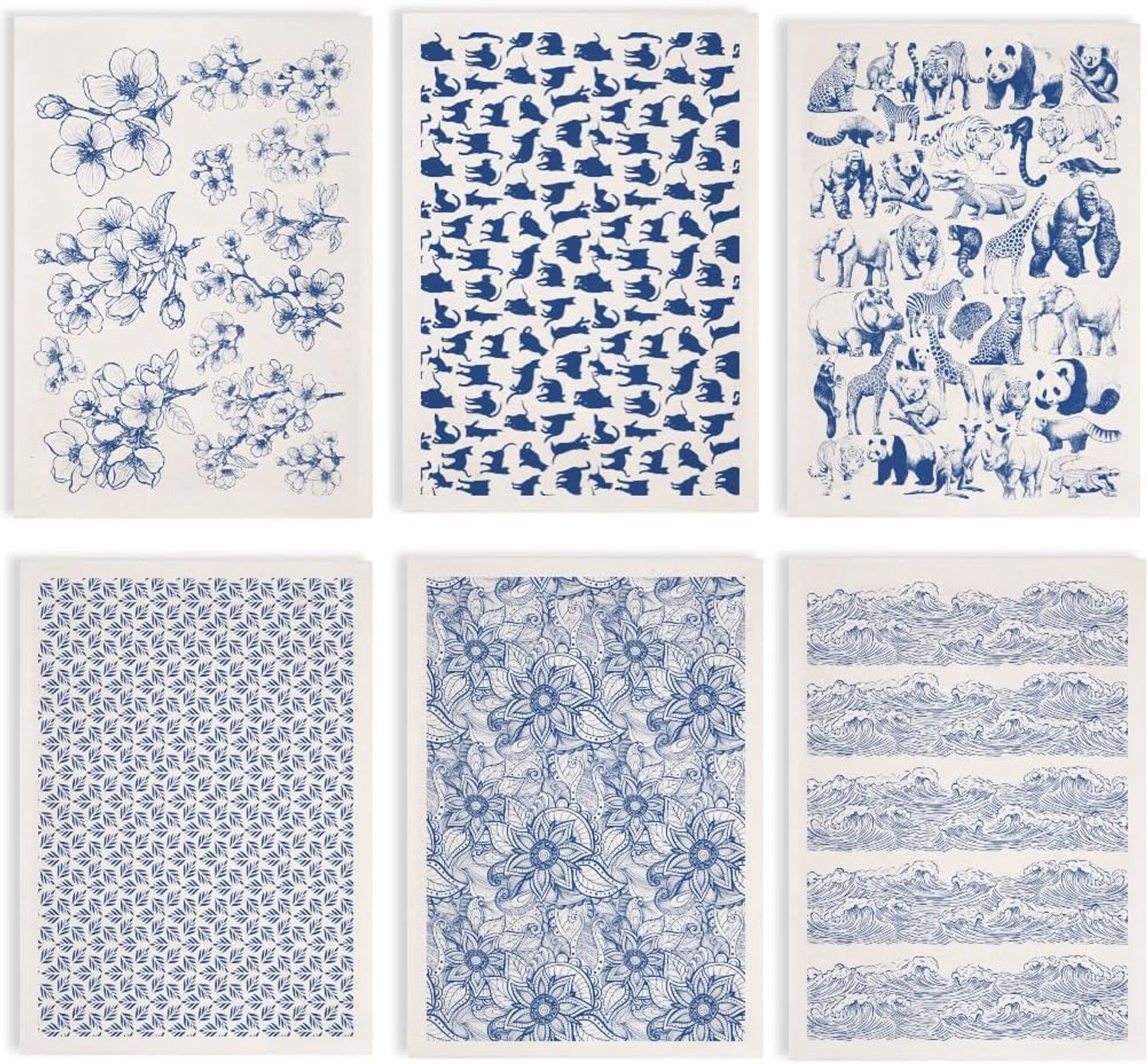 Transferpapier 52 x 37 cm - 6 stks bloemen, katten en dieren - onderglazuur decals voor keramiek - Vemera