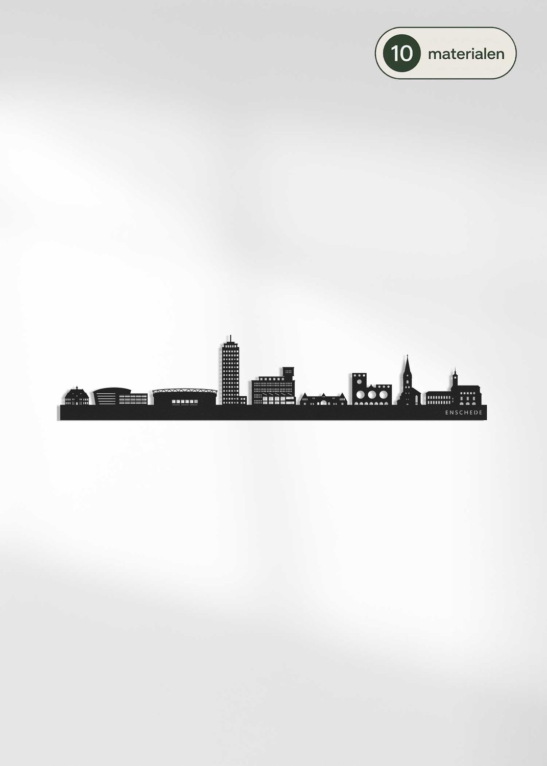 Houten Skyline Enschede | Wanddecoratie voor aan de muur | Zwart MDF | 70 x 14 cm