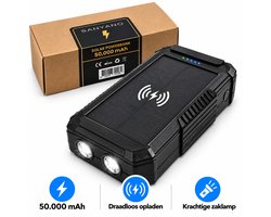 Sanyano solar powerbank zonneenergie - Met SOS zaklamp en kompas - Draadloos opladen - 50000 mAh - Zwart
