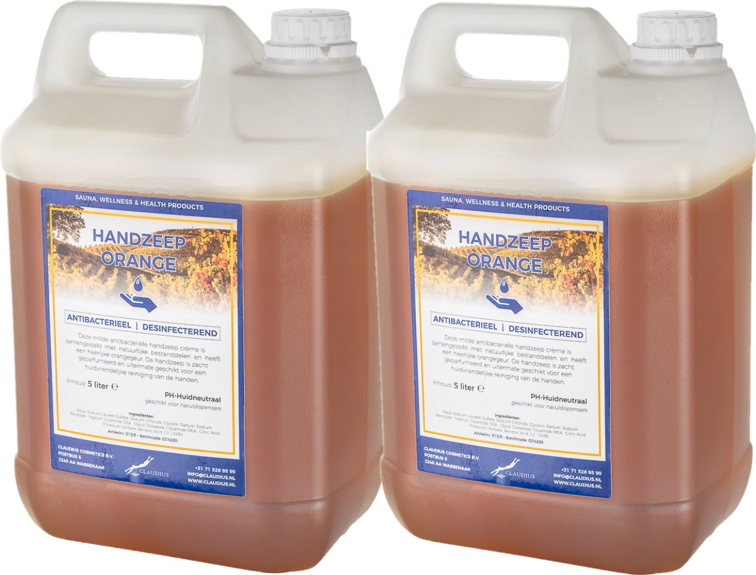 Claudius Handzeep Orange 5 liter - set van 2 stuks - voordeelverpakking - navulling