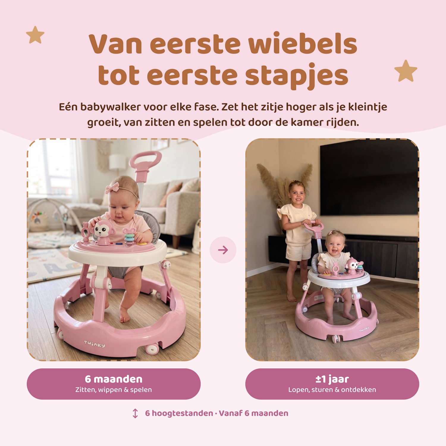Twinky® Loopstoel Baby – Inklapbare Loopwagen met 3-delige speelset – Babywalker & Loopstoeltje inclusief Voetenmat en Steel – foto 2