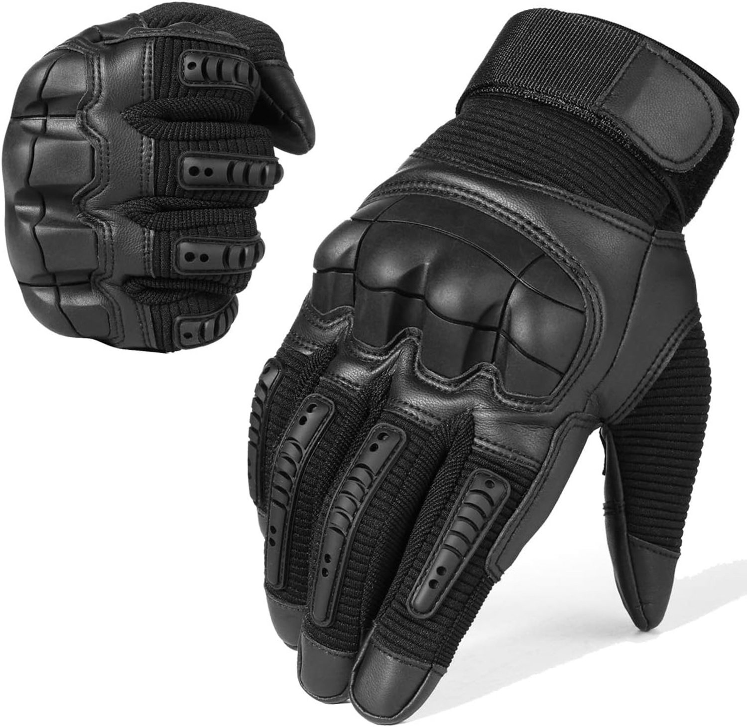 Handschoenen-Handschoenen heren - handschoenen winter heren - handschoenen winter - knokkelbescherming handschoenen - handschoenen winter fiets - Klittenband - Zwart - Maat M"