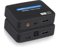 HDMI Audio Extractor 4K - Audio Converter - Inclusief Usb Kabel - Ondersteuning Toslink (SPDIF) Optische Audio-Uitgang + 3,5 mm Audio - Met Voedingsadapter - Zwart- 1 stuks