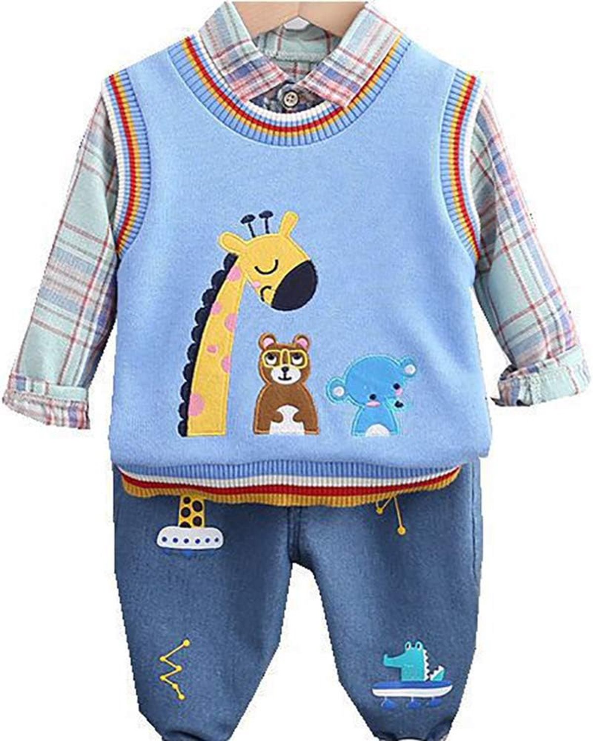 Jongens setje 3-delig met shirt, vest en jeans