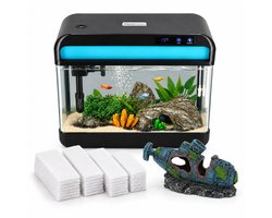 AquaImpact Zelfreinigend Aquarium 13 L – Onderzeeër - 20 Filters - Decoratie - Set met 3‑in‑1 Pomp - LED & Touch Display – Timer & Dim Functie - Incl. Luchtbevochtiger - Garnalen Aquarium
