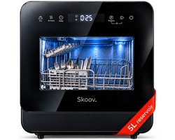 Skoov Vrijstaande mini vaatwasser met waterreservoir - Afwasmachine vrijstaand - Dishwasher - Vaatwas - Met bestekmand - Kleine vaatwasmachine - Smalle - Tafel - Camping - Zwart - Compact - 3 Couverts - 7 wasprogramma’s