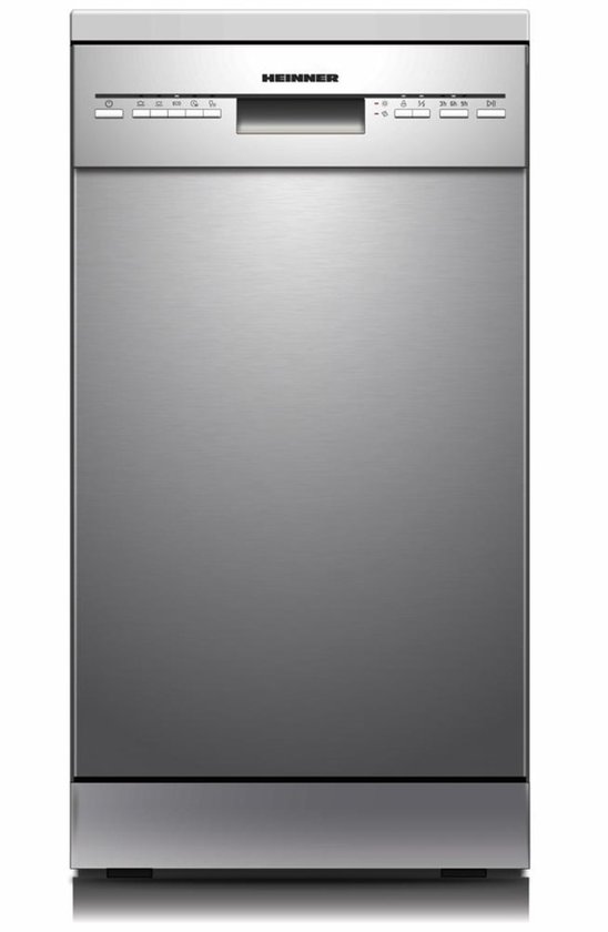 Heinner HDW-FSM45510XE++ Vrijstaande Vaatwasser – 10 Couverts – 5 Programma’s – Halve Belading – Startuitstel – Verstelbare Bovenkorf – AquaStop – Kinderslot – 45 cm – RVS – 5 Jaar…