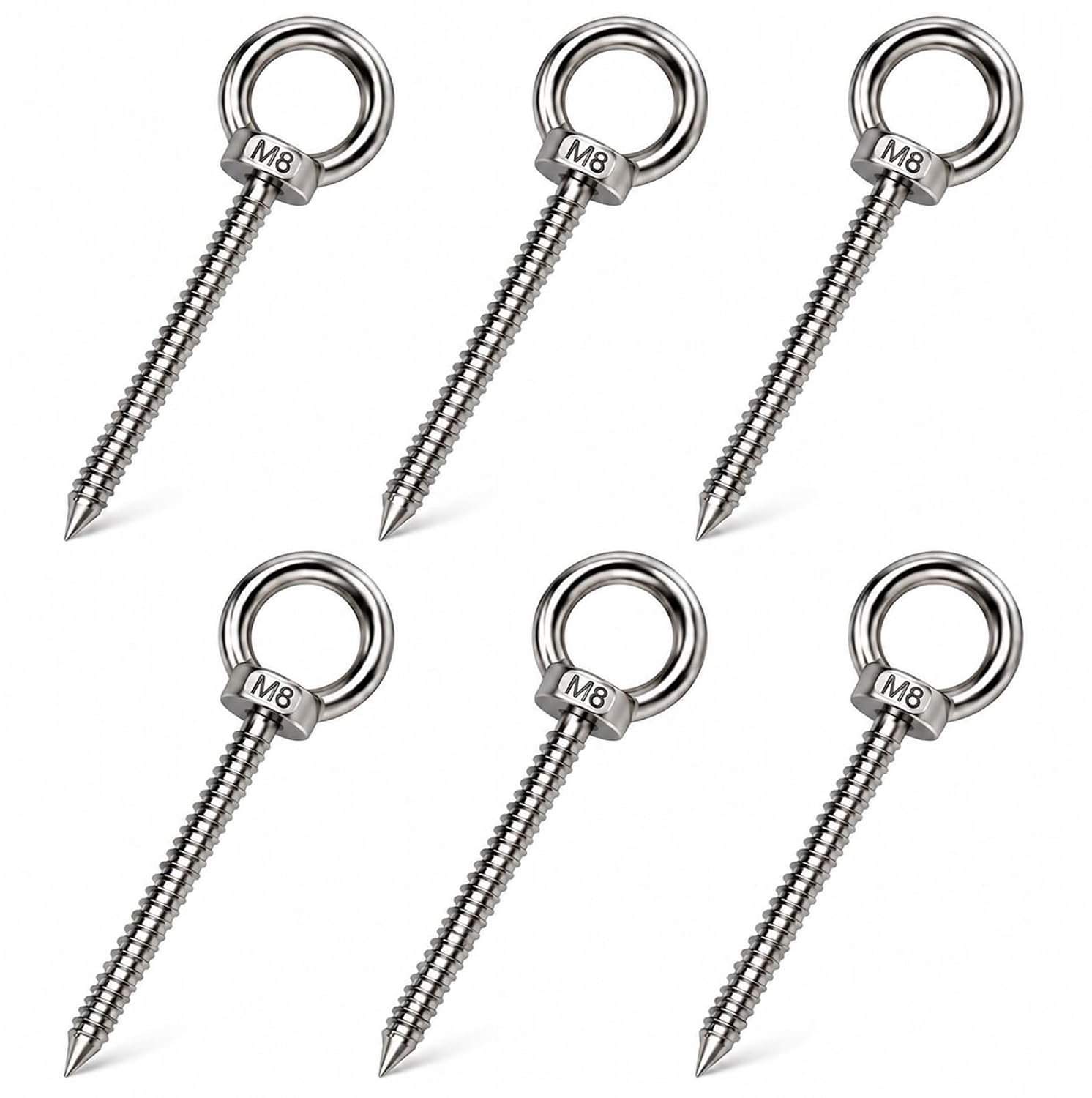 6 stuks ringschroef M8, 304 roestvrij staal oogschroef M8 x 80 cm