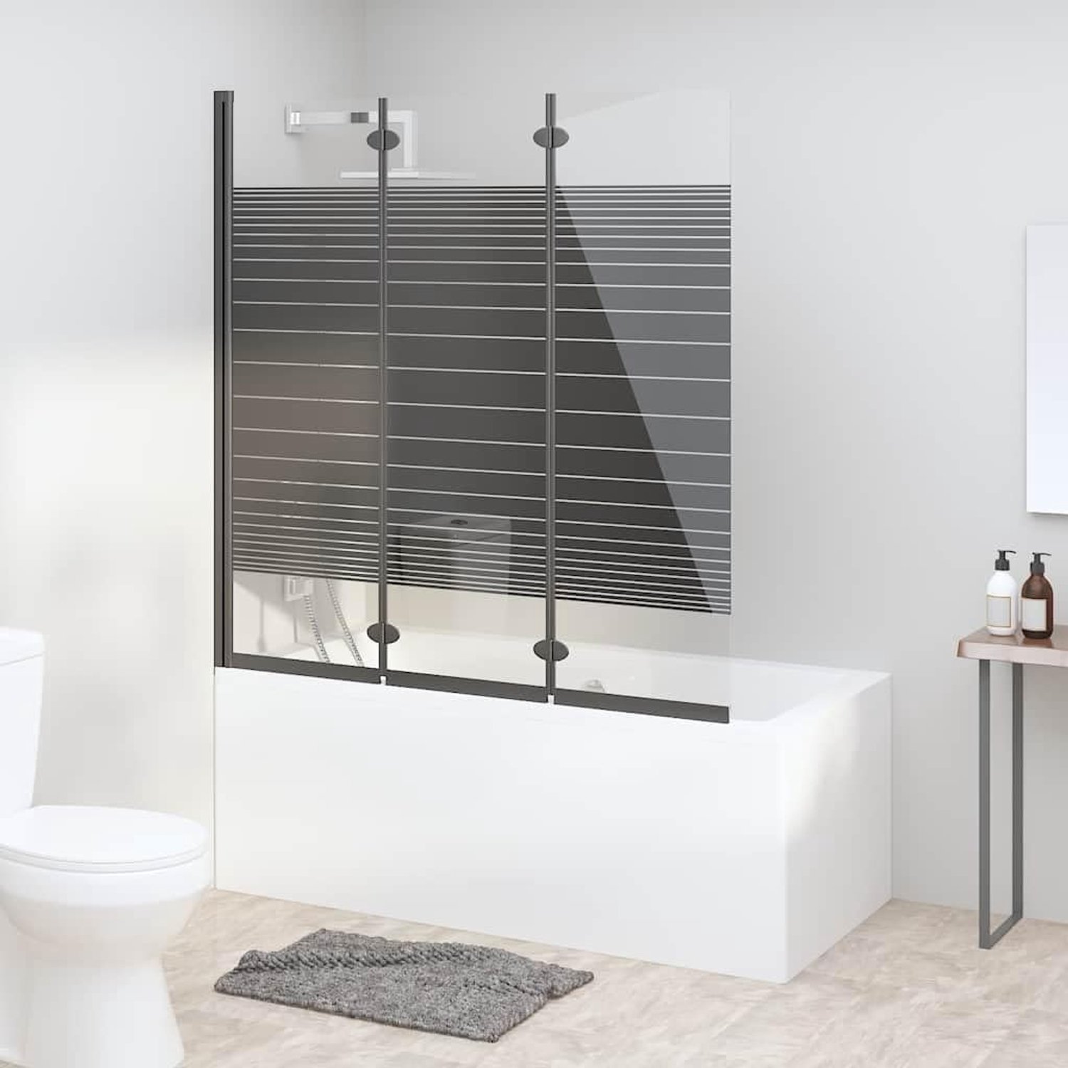 Badkuipwand 3-delig 130x130 cm douchewand van ESG-veiligheidsglas met aluminium frame zwart
