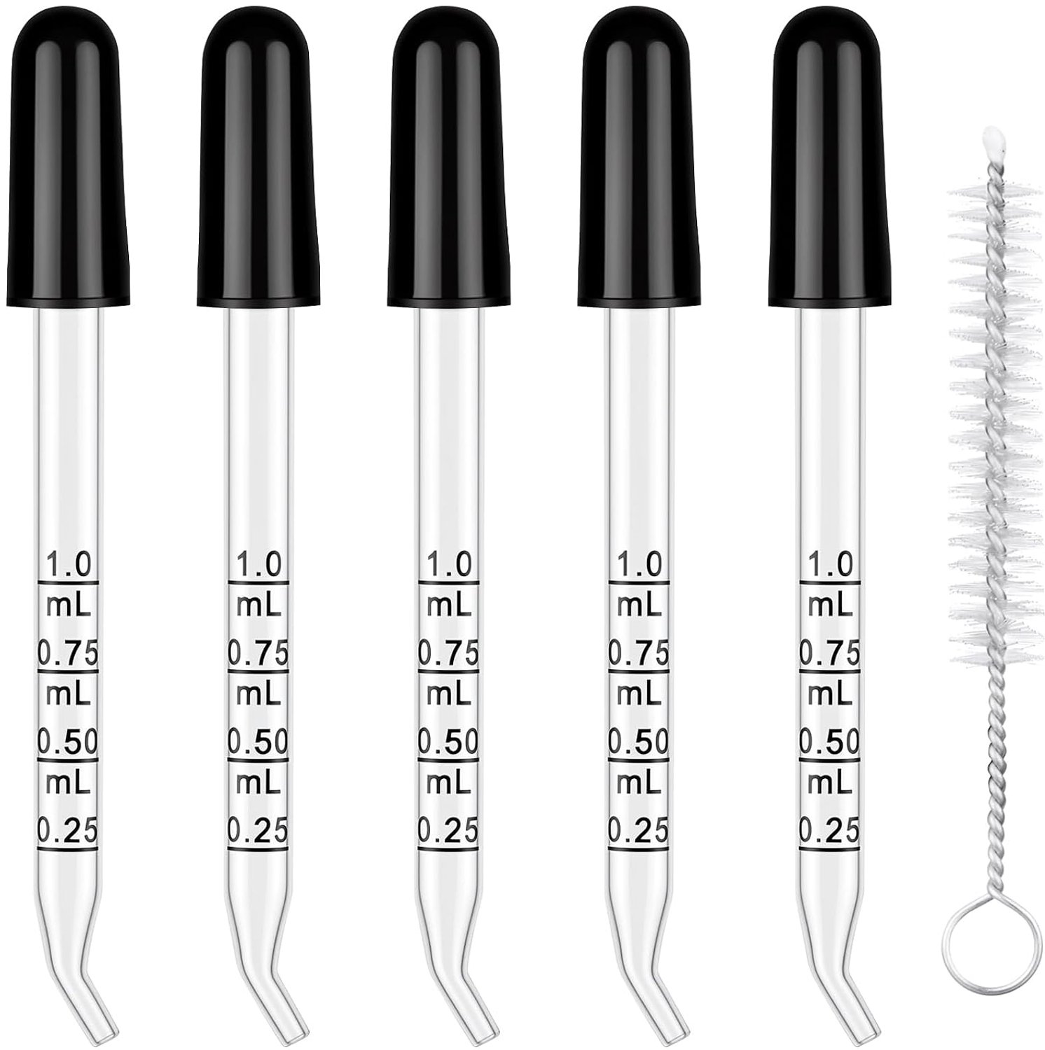5 stuks glazen pipetdruppels 1 ml, gebogen pipetdruppels met