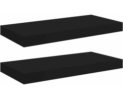 Wandplanken, 2 stuks, MDF, zwart, 50 x 23,5 x 3,8 cm