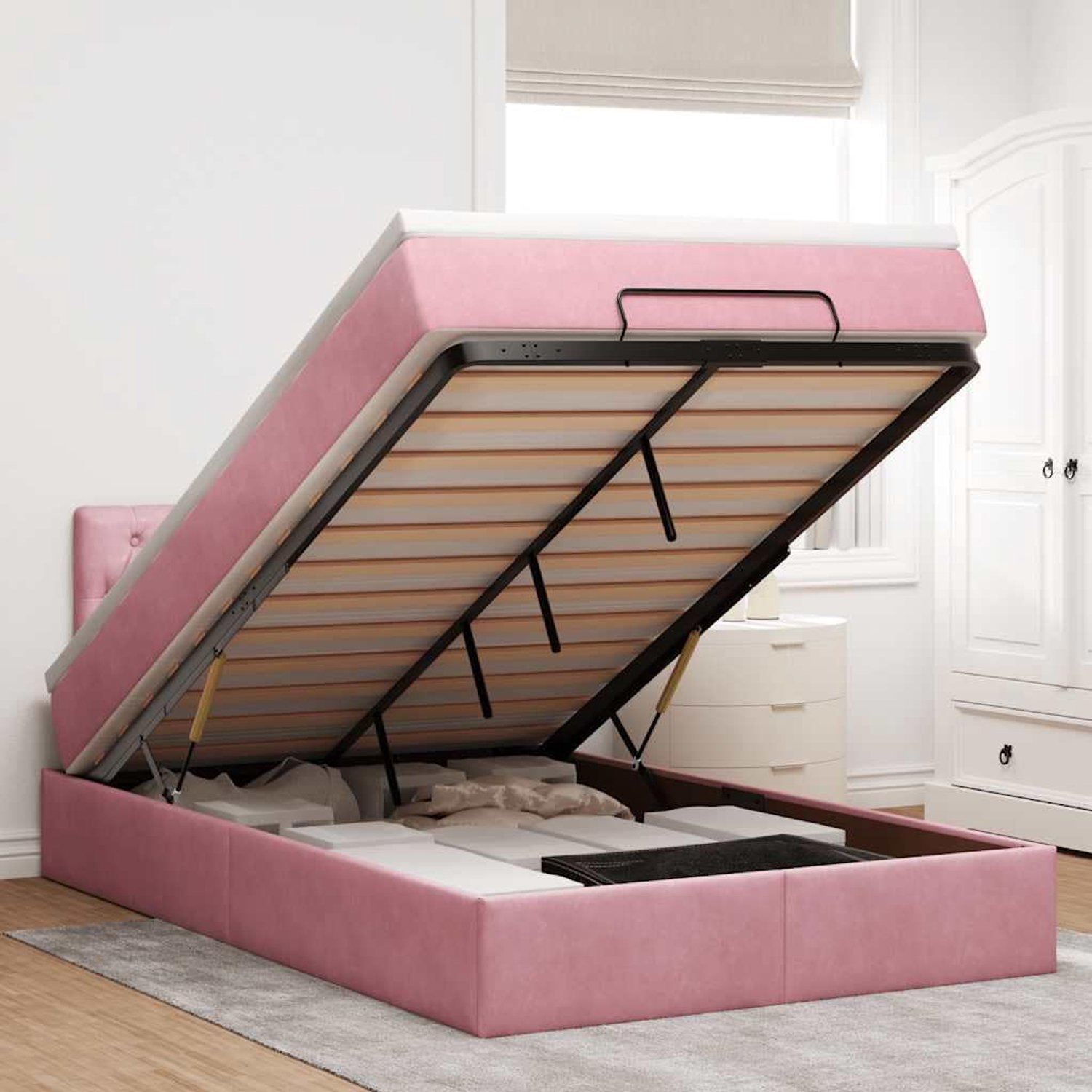Opbergbed pocketvering roze 120x200 cm