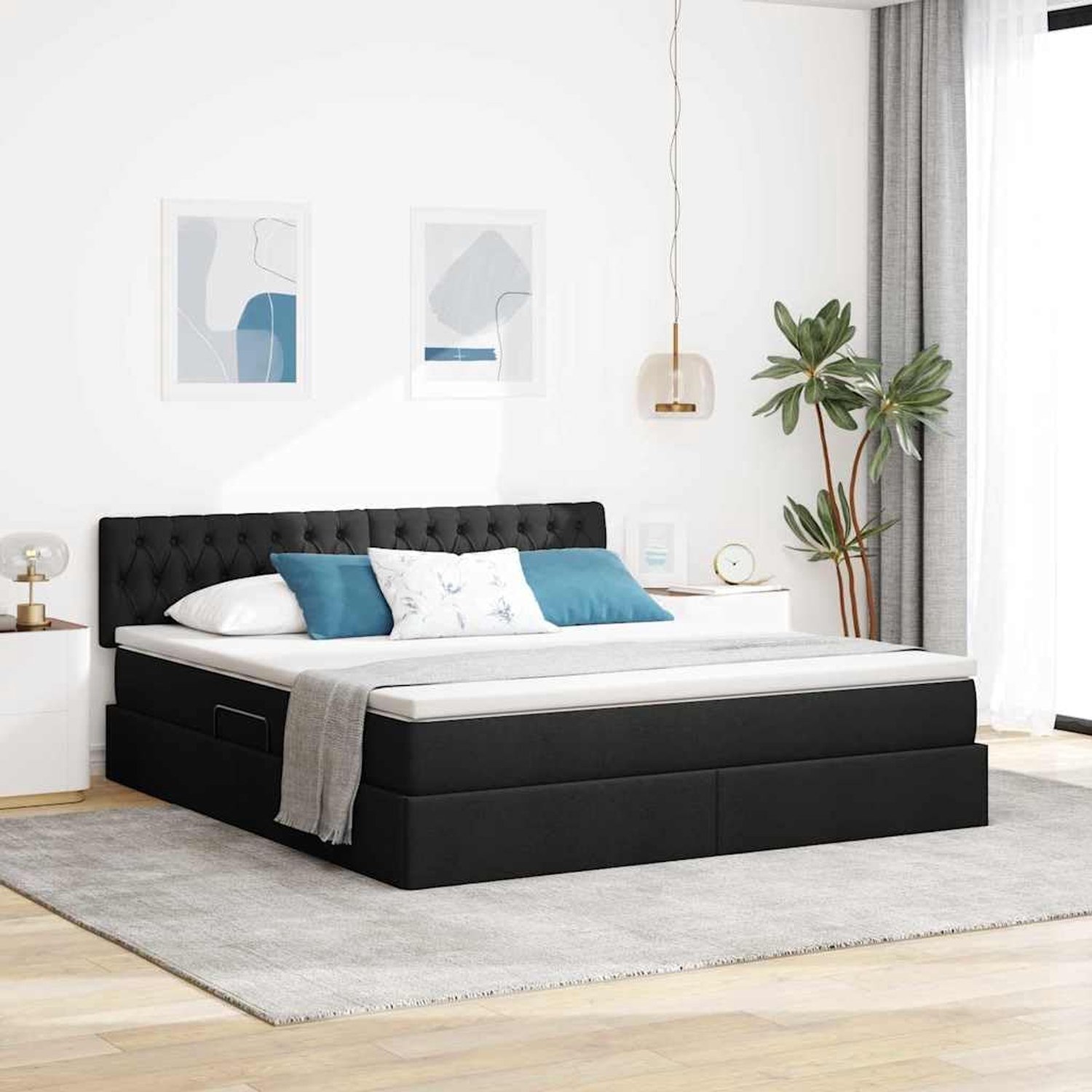 Opbergbed met matras hydraulisch lift systeem modern zwart 160 x 200 cm