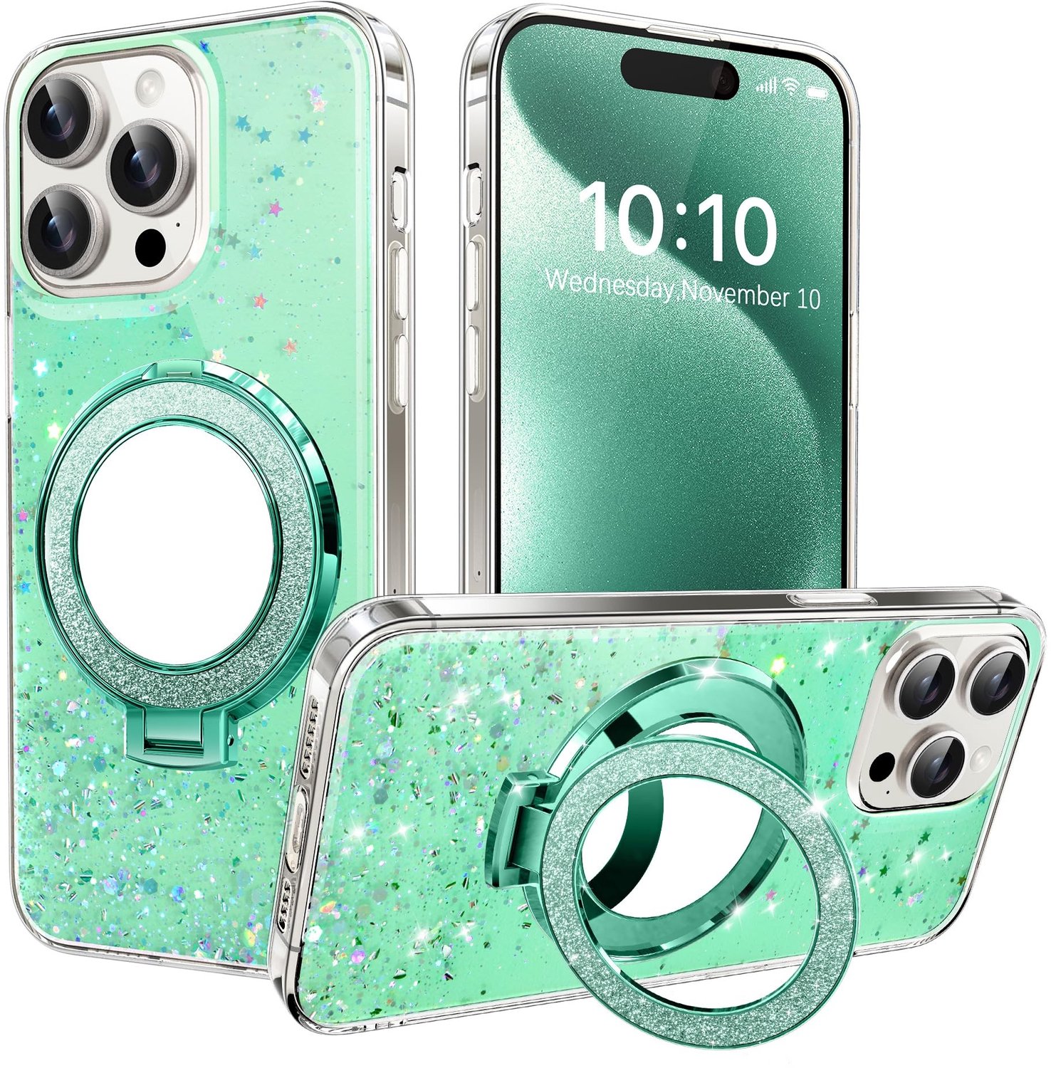 Glittersmart Hoes voor iPhone 16 Pro met Ringhouder