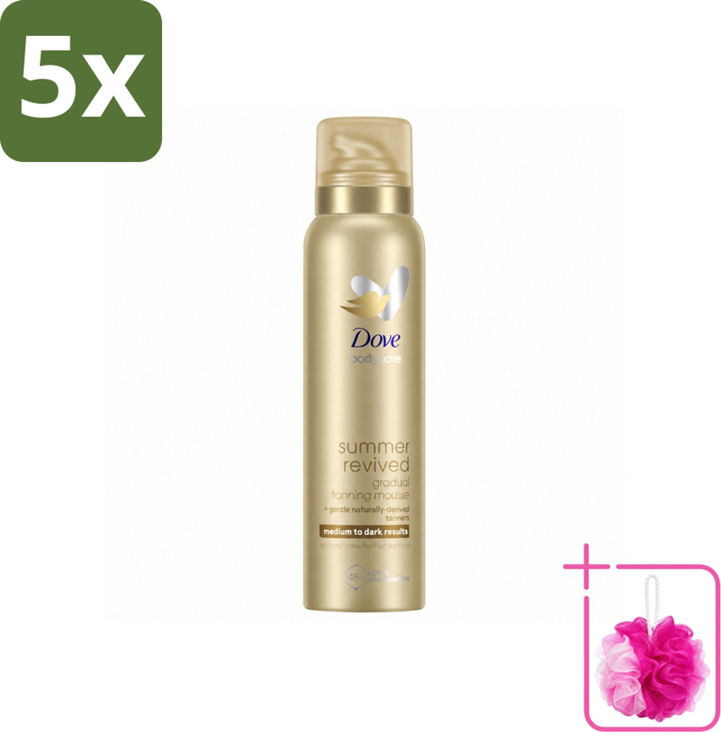 5 x Dove – Bodymousse – Summer Revived Medium-Dark – 150 ml - Bulkverpakking - Zelfbruinende bodymousse - Douchemop - Natuurlijke teint
