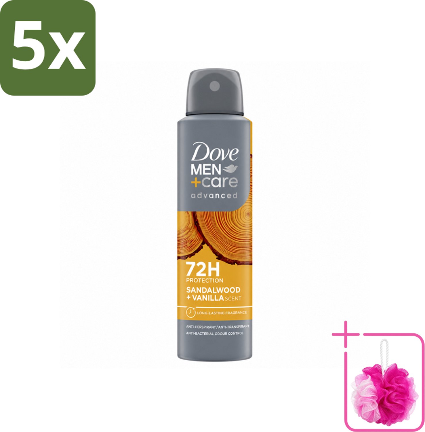 5 x Dove – Deodorant Spray – Men+Care Sandalwood & Vanilla – 150 ml - Bulkverpakking - Anti-transpirant spray - Douchemop - Deodorant spray