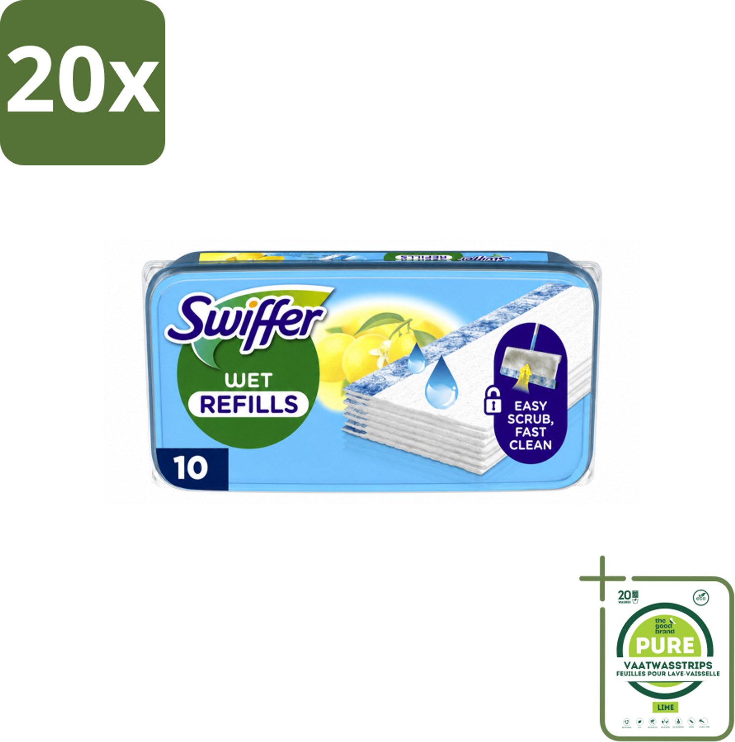 20 x Swiffer - Vloerdoekjes – Citrus Fresh – 10 doekjes - Grootverpakking - Vaatwasstrips - Vloerdoekjes Navullingen - Schoonmaak Doekjes - Citroengeur - Schrobdoekjes - Vuil Oplossen