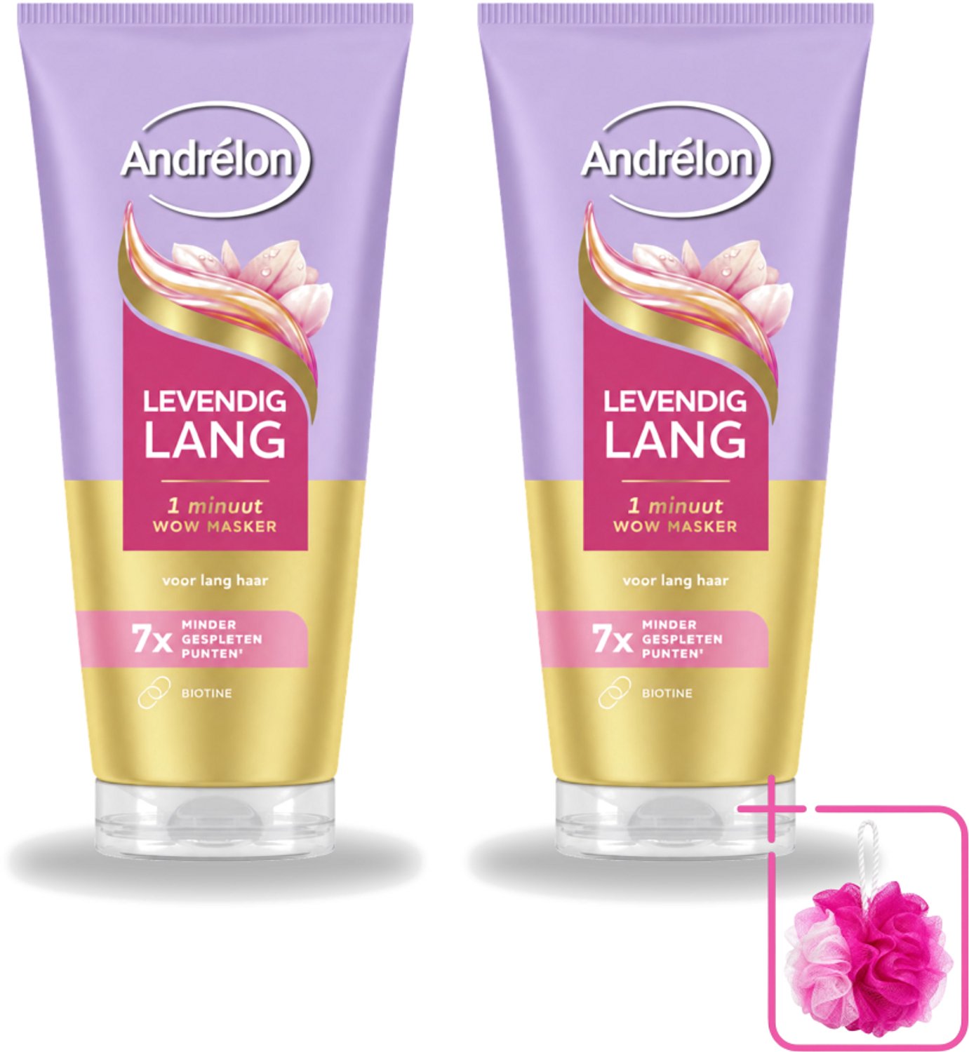 2 x Andrélon – Haarmasker WOW – Levendig Lang – 180 ml - Bulkverpakking - Haarmasker - Douchemop - Lang haar