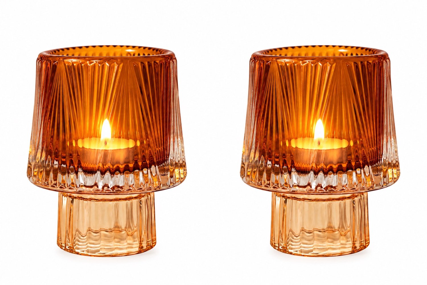 Waxinelichthouders Glas Amber – Set van 2 – Theelichthouder Glas – WinQ