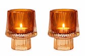 Waxinelichthouders Glas Amber – Set van 2 – Theelichthouder Glas – WinQ