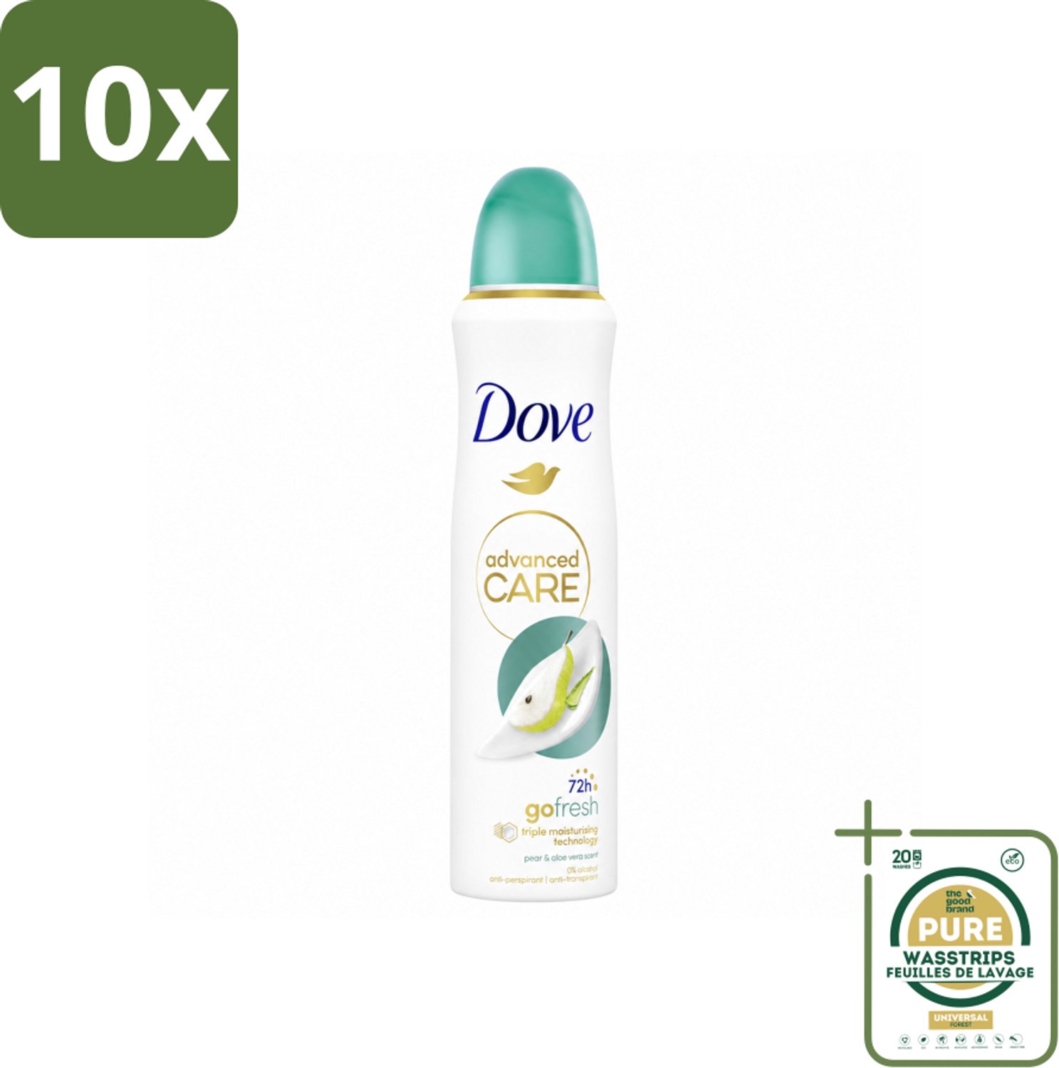 10 x Dove – Deodorant Spray – Peer & Aloe Vera – 150 ml - Wasstrips - Anti-transpirant Spray - Zweetvermindering - Deodorant Spray - Peer En Aloë Vera - Huidbescherming