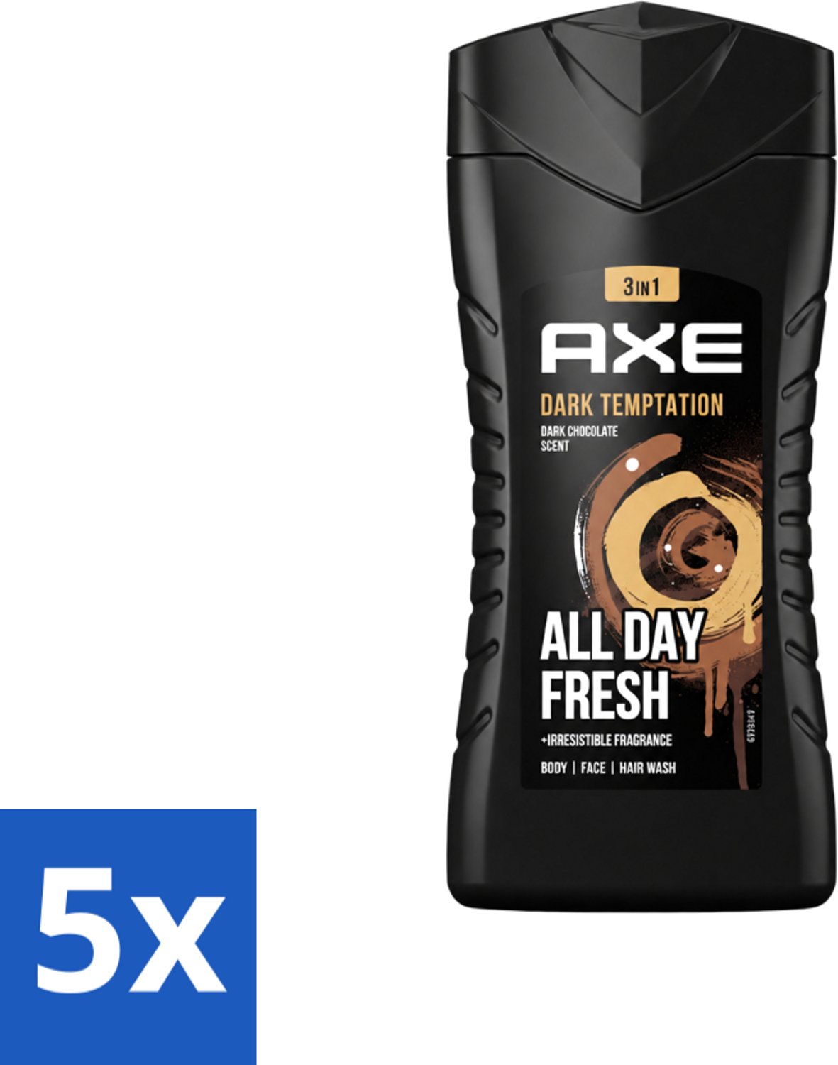5 x Axe - 3-in-1 Douchegel - Dark Temptation - Dark Chocolate - 12hrs Long Lasting Scent - 250 ml - Voordeelverpakking - 5 stuks