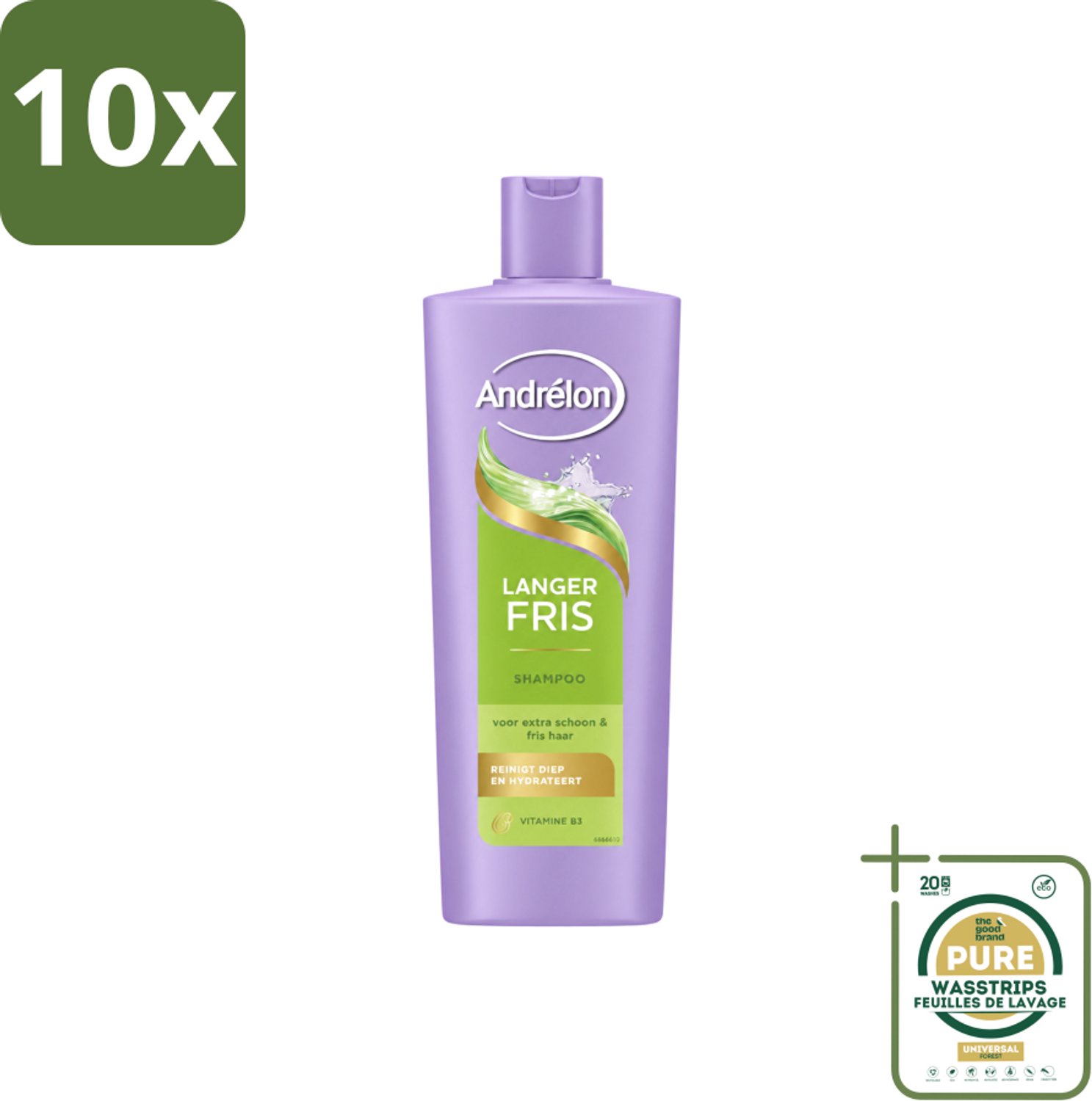 10 x Andrélon – Shampoo – Langer Fris – 400 ml - Wasstrips - Haar Reinigen - Fris Haar - Luchtig Haar - Vitamine B3 - Vet Haar