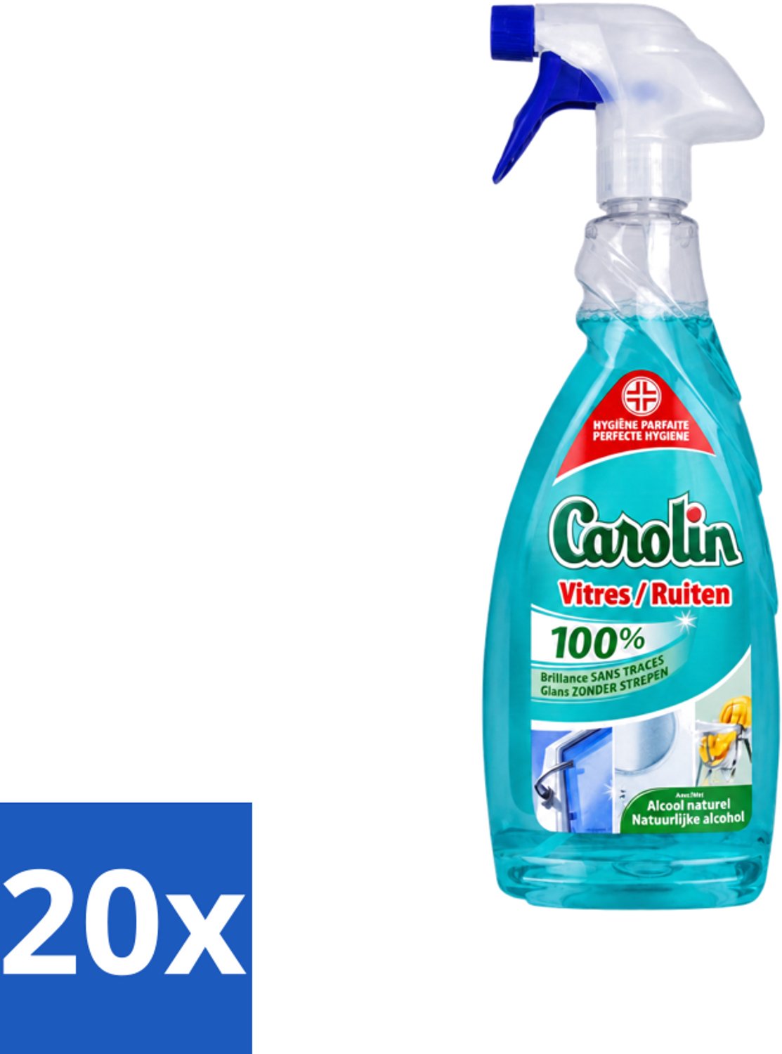 20 x Carolin - Glas- en Ruitenreiniger - Met Natuurlijke Alcohol - 650 ml - Voordeelverpakking - 20 stuks