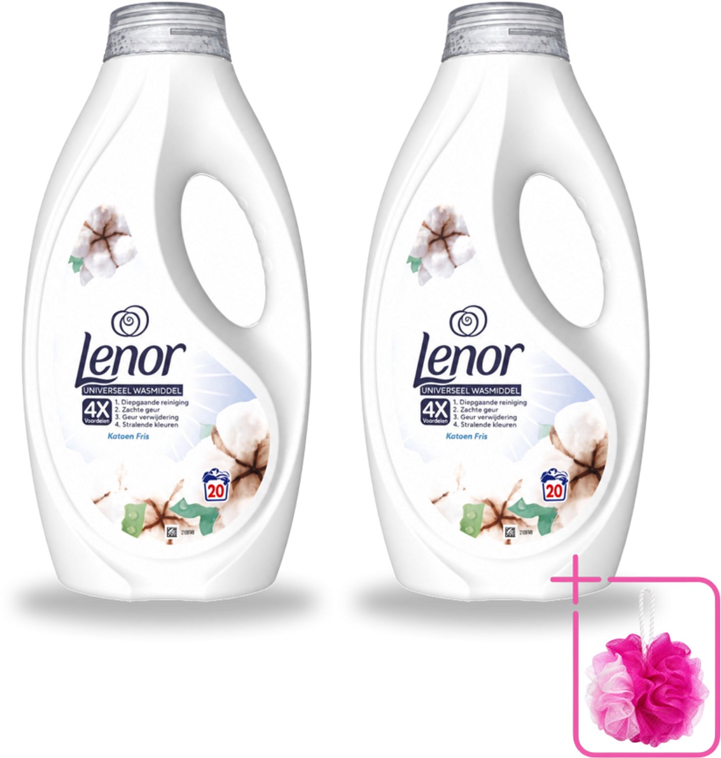 2 x Lenor – Wasmiddel – Katoen Fris – 20 Wasbeurten - 900 ml - Bulkverpakking - Wasmiddel katoen - Douchemop - Fris wasmiddel