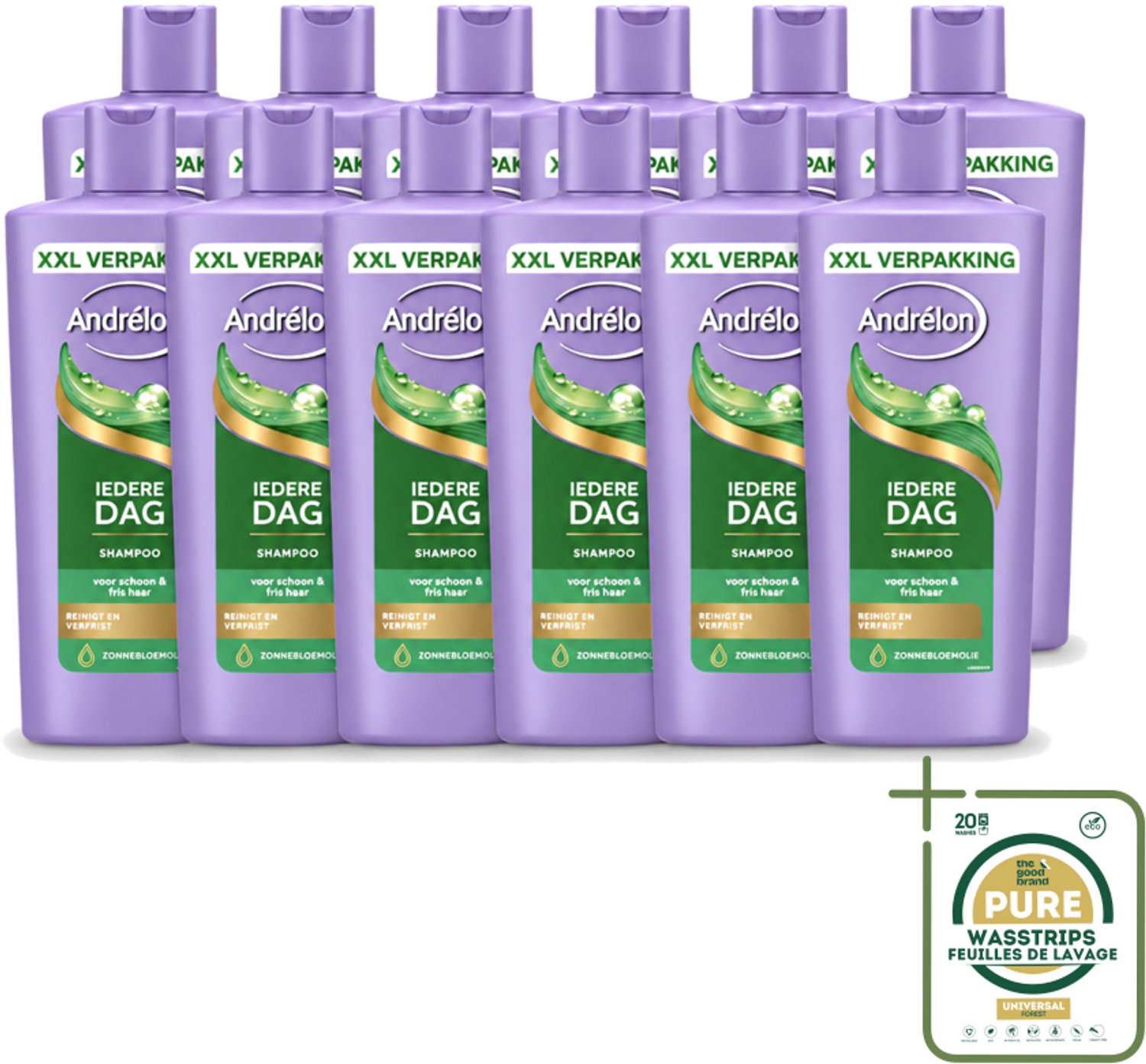 12 x Andrélon – Shampoo – Iedere Dag – 685 ml - Wasstrips - Haarkleur - Haartype - Haarverzorging - Dagelijks Wassen - Zachte Haar