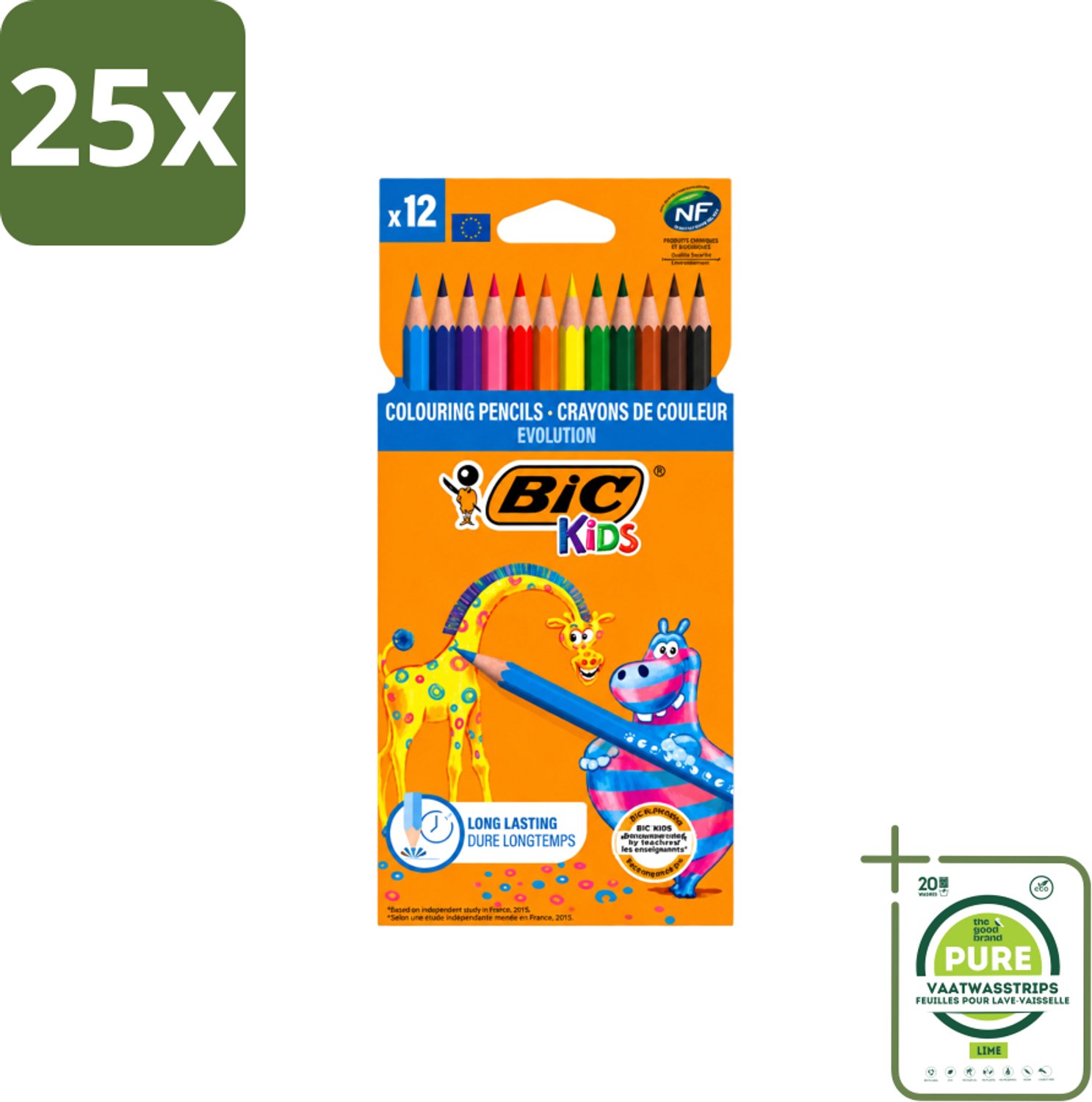 25 x Bic Kids - Kleurpotloden - Diverse Kleuren - Evolution - 12 Potloden - Grootverpakking - Vaatwasstrips - Kleurpotloden Voor Kinderen - Kleurpotloden Evolution - Kleurpotloden Voor Jonge Kunstenaars - Duurzaam Tekenen - Creatieve Potloden