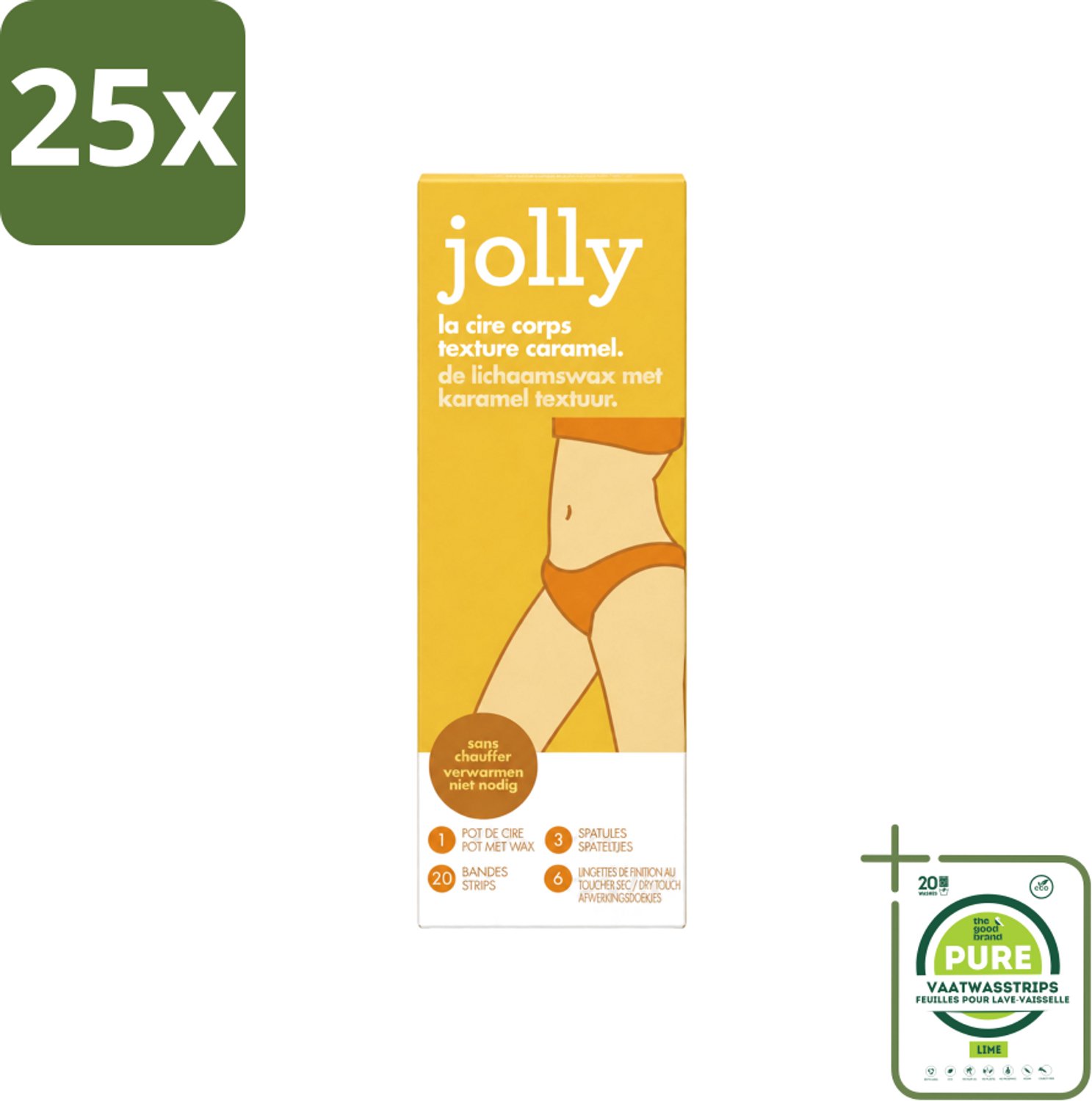 25 x Jolly - Lichaamswax - Karamel Structuur - 20 Strips - Grootverpakking - Vaatwasstrips - Haar Verwijderen - Lichaamswax - Karamelstructuur - Huid Verzorgen - Huid Glad Maken