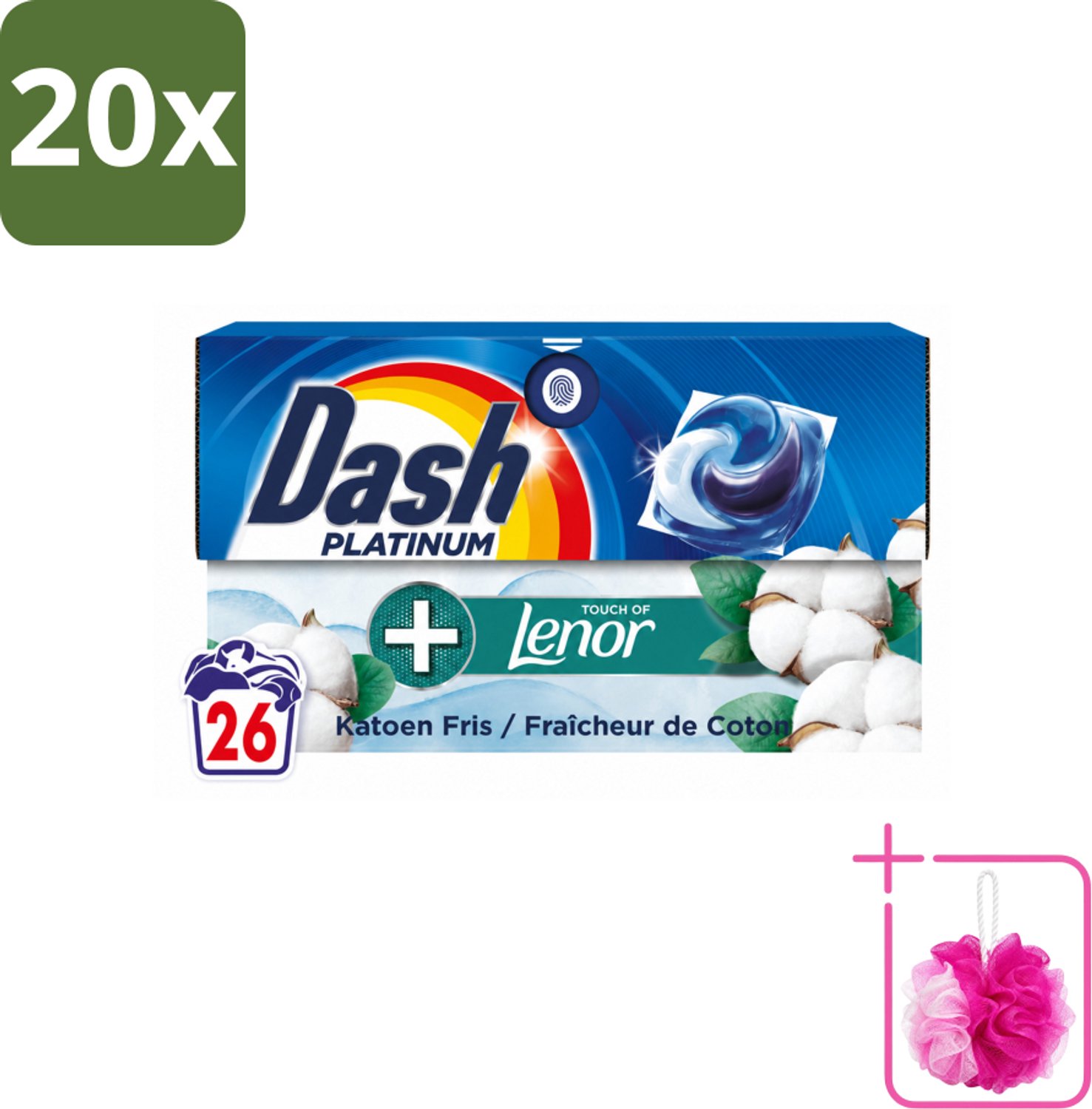 20 x Dash – Wasmiddelcapsules – 4in1 Pods Katoen Fris – 26 capsules - Bulkverpakking - Wasmiddel - Douchemop - Wascapsules