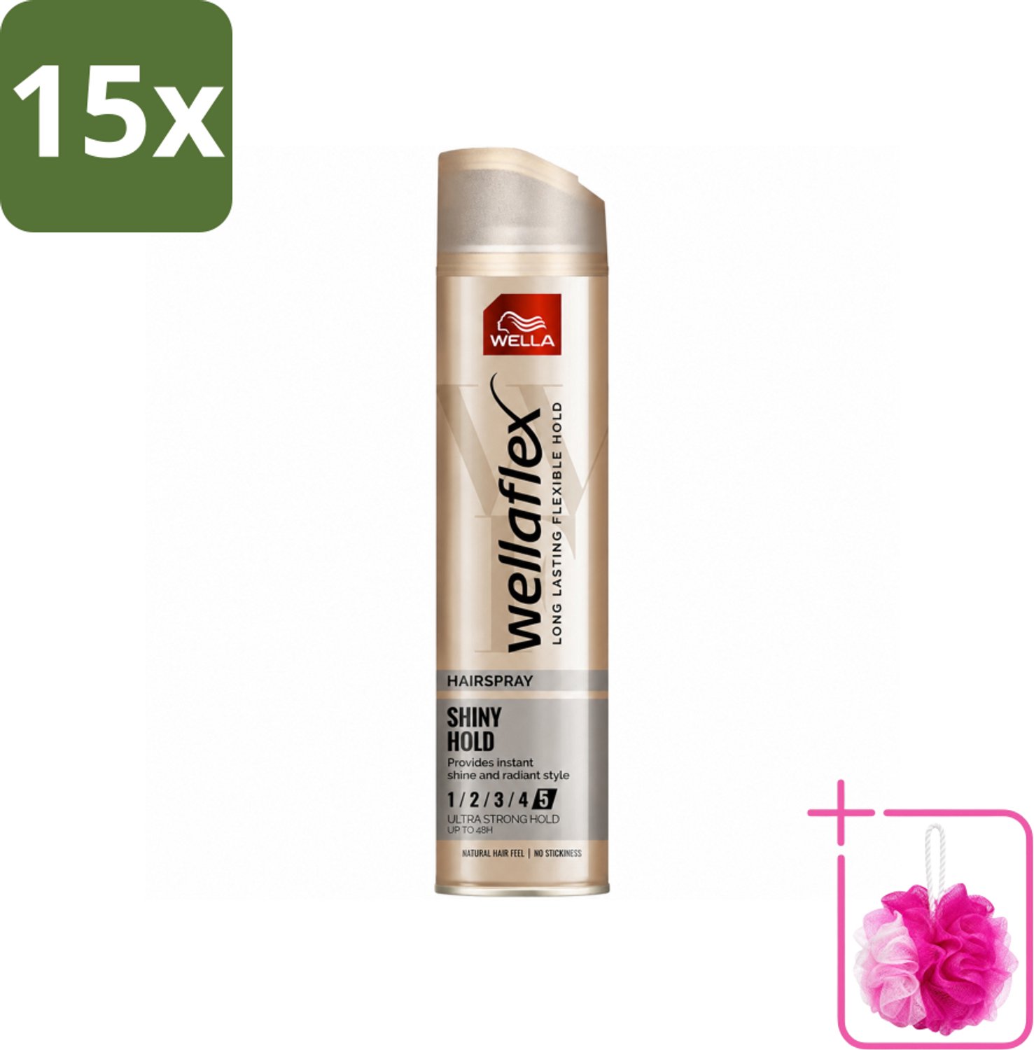 15 x Wella – Flex Shine Ultra Strong – Haarspray – 250 ml - Bulkverpakking - Haarspray - Douchemop - Glans