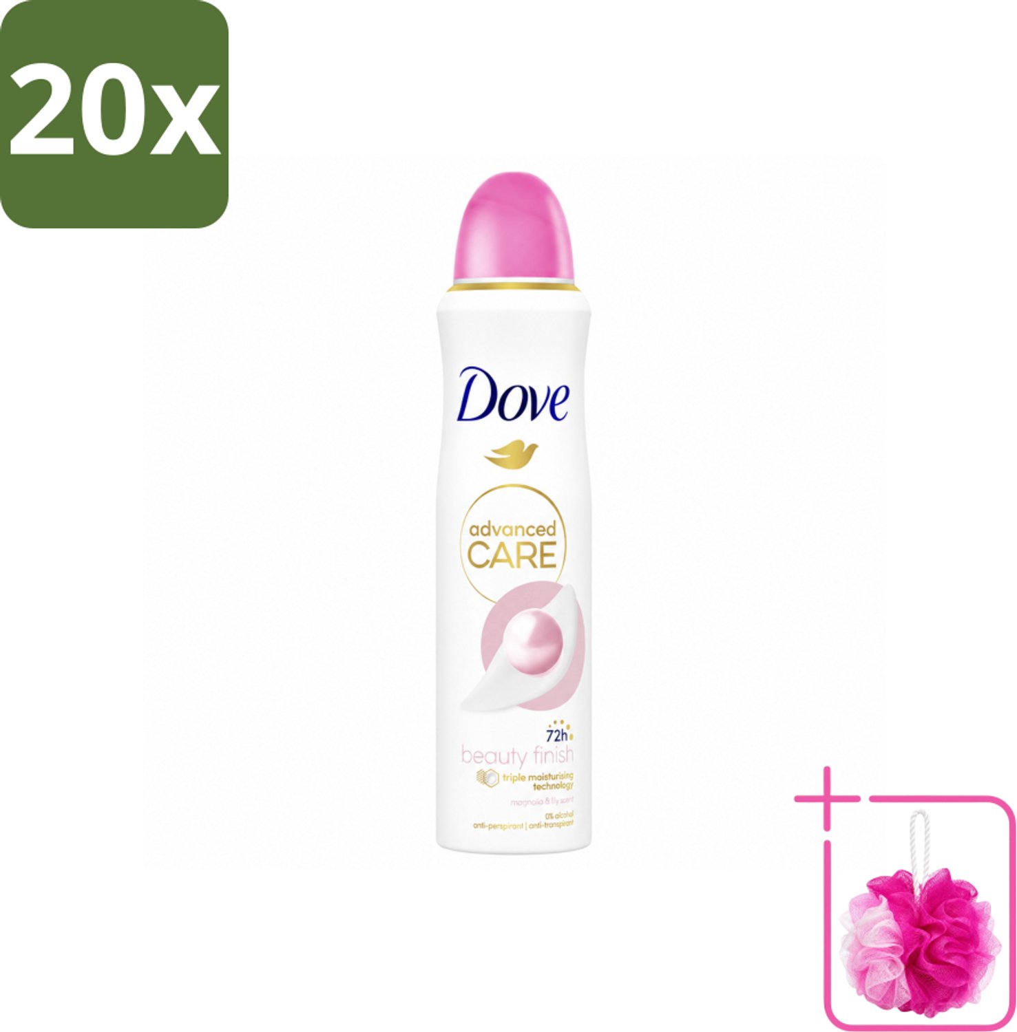 20 x Dove – Deodorant Spray – Beauty Finish – 150 ml - Bulkverpakking - Anti-transpirant spray - Douchemop - Huidverzorging