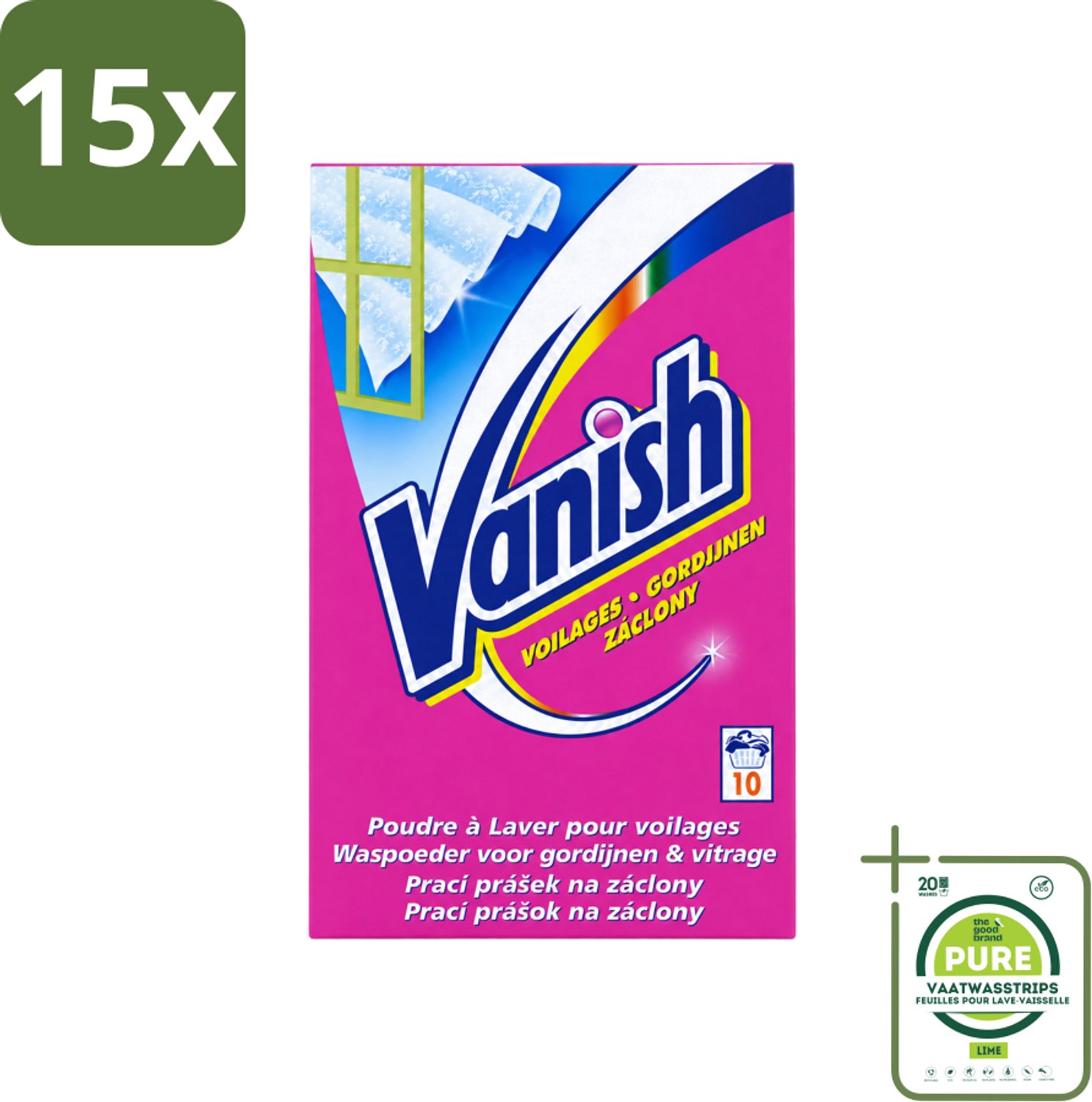 15 x Vanish Gordijnen - Waspoeder - Voor Gordijnen & Vitrage - 10 Wasbeurten - Grootverpakking - Vaatwasstrips - Gordijnen Reinigen - Vitrage Reinigen - Waspoeder Voor Gordijnen - Stof Verwijderen - Vlekken Verwijderen