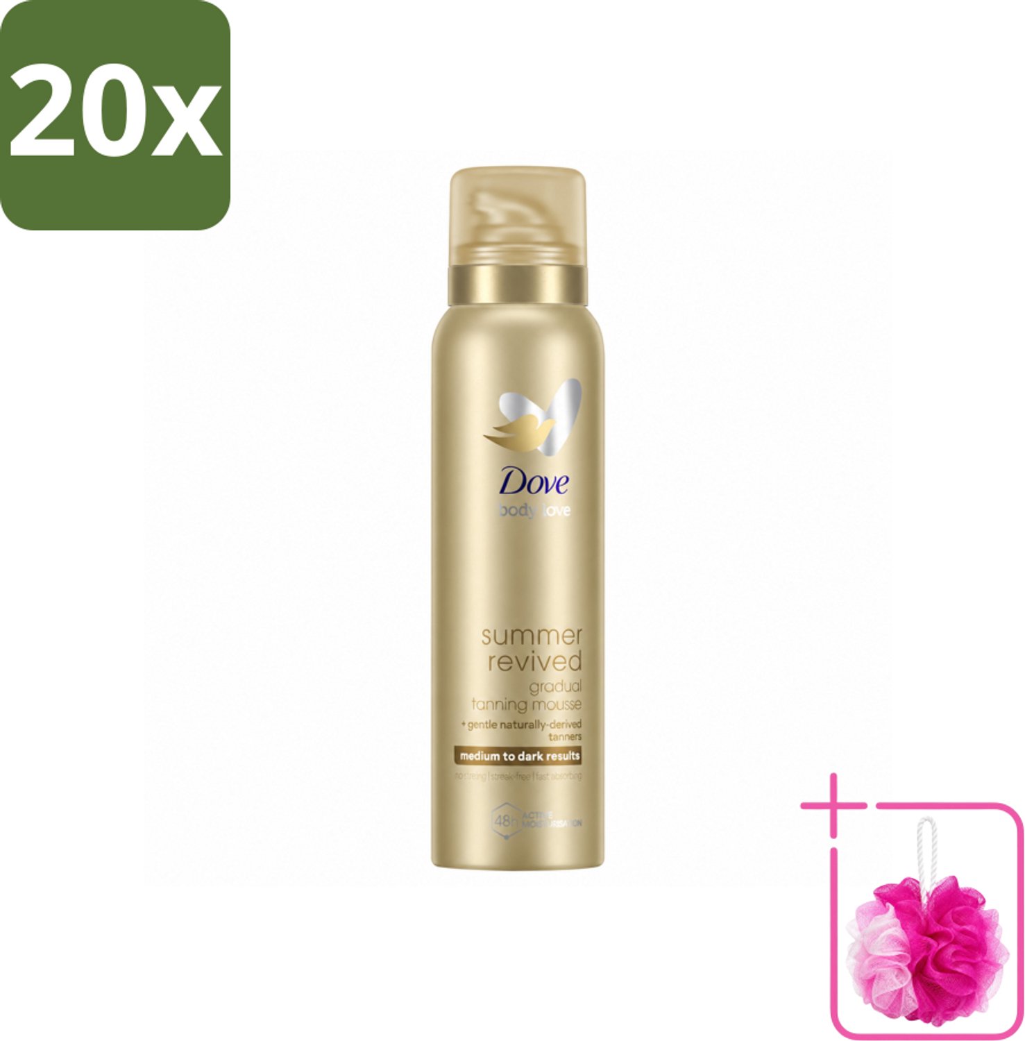 20 x Dove – Bodymousse – Summer Revived Medium-Dark – 150 ml - Bulkverpakking - Zelfbruinende bodymousse - Douchemop - Natuurlijke teint