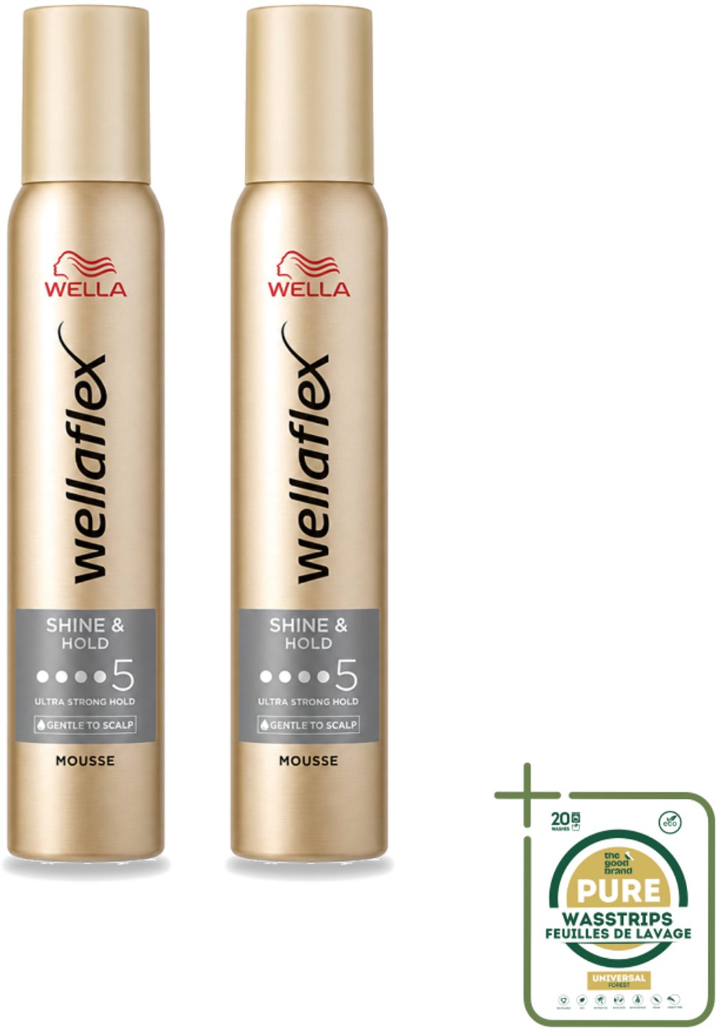 2 x Wella – Flex Shine & Hold – Haarmousse – 200 ml - Wasstrips - Haarmousse - Glans - Haarversteviging - UV Bescherming - Vegan Haarproduct
