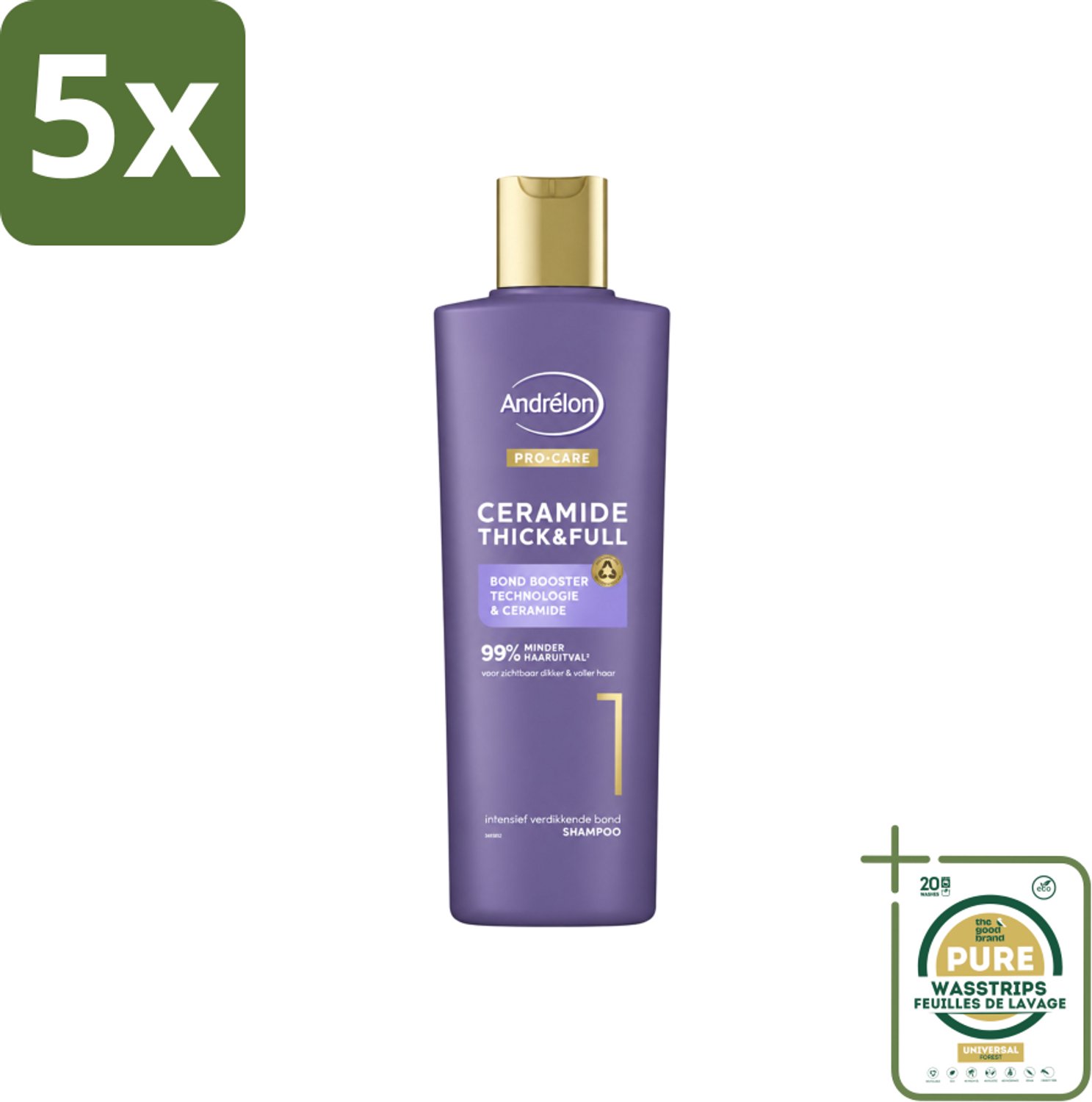 5 x Andrélon – Shampoo – Pro Care – 250 ml - Wasstrips - Haarversterken - Haarverdikken - Haaruitval Verminderen - Breuk Voorkomen - Ceramide Shampoo